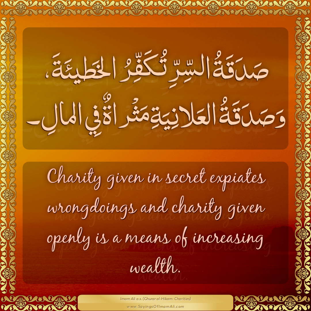 Charity given in secret expiates wrongdoings and charity given openly is a...